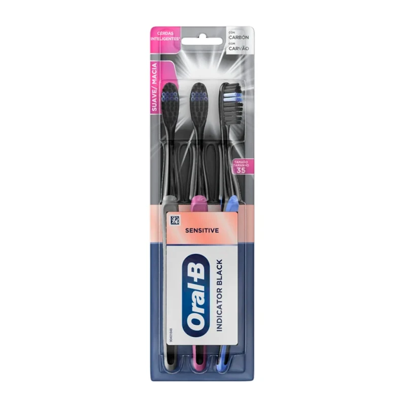 Escova de Dente Macio Oral B Indicator Com Carvão Kit Com 3 Unidades