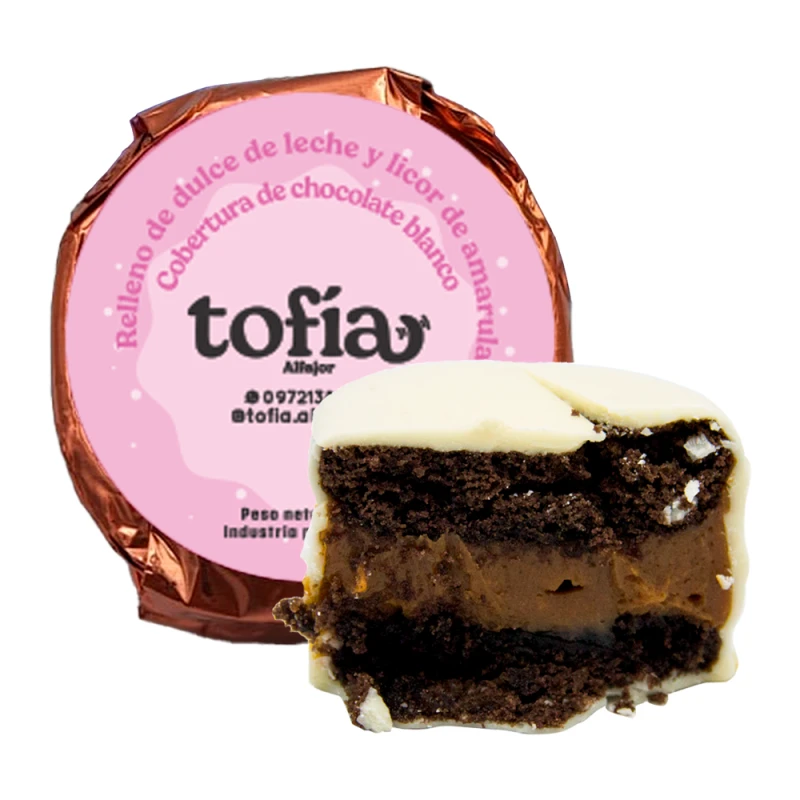 Alfajor Tofia Artesanal Branco Recheio de doce leite e licor Amarula 100g