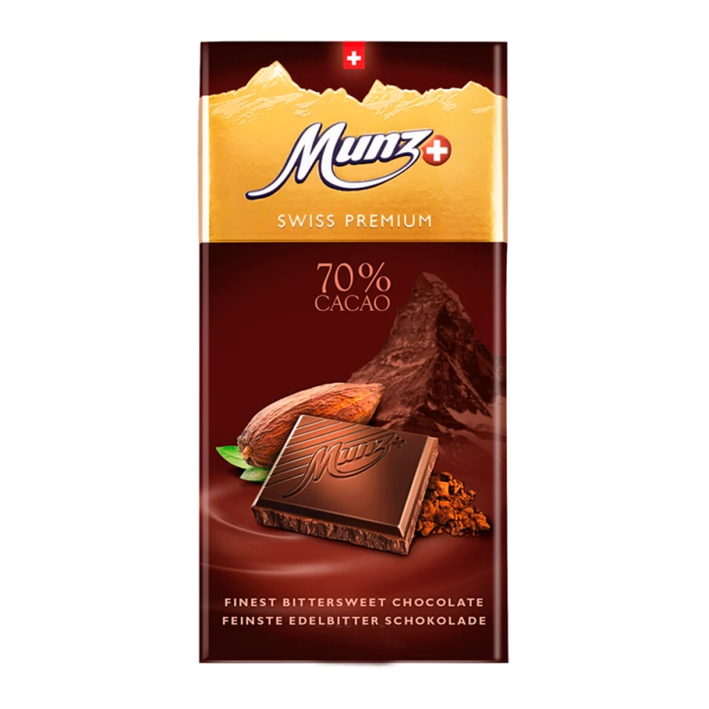 Barra de Chocolate Munz Swiss Premium 70% Cacau 100G