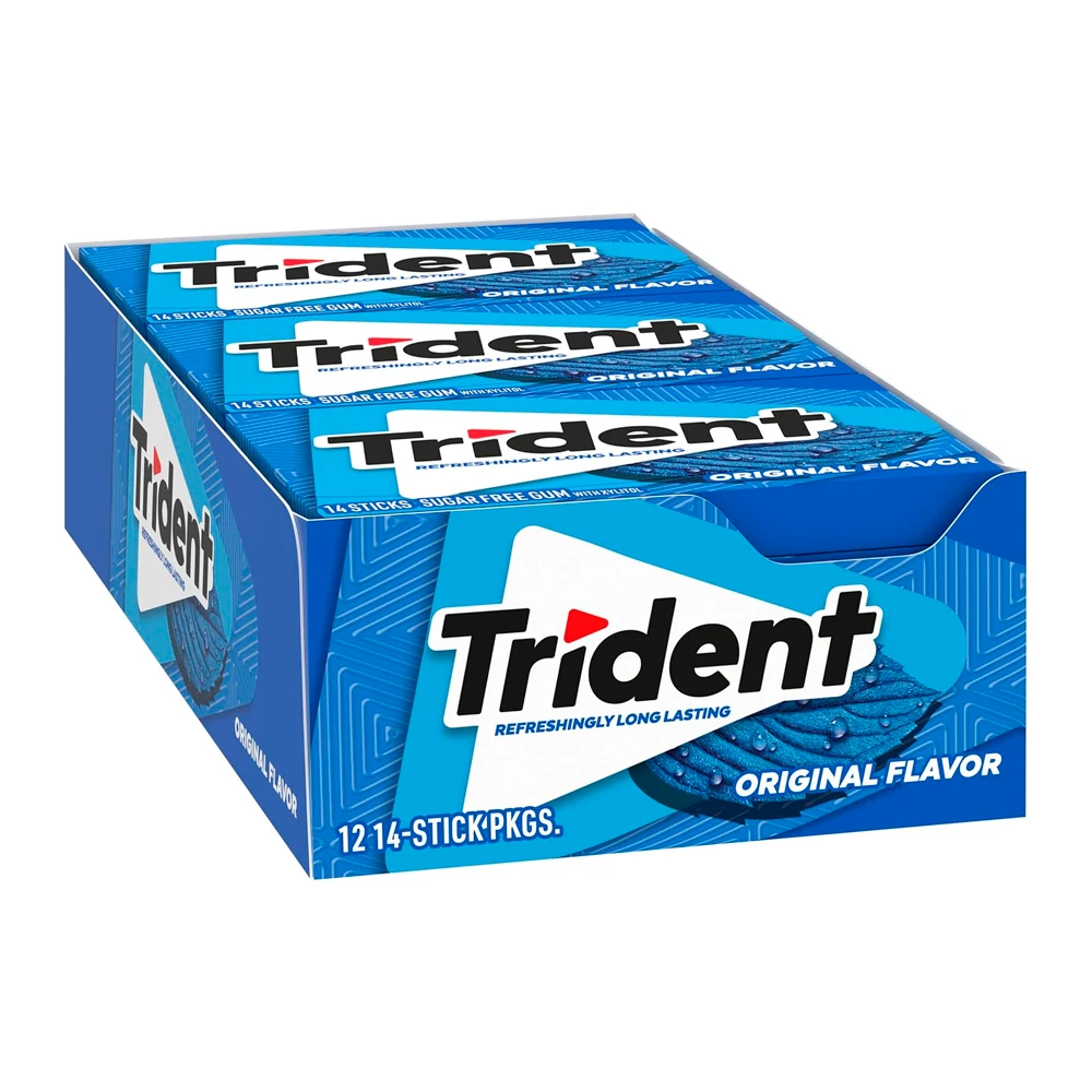 Chicletes Trident Americano Original Azul Sem Açúcar Caixa 12X30G