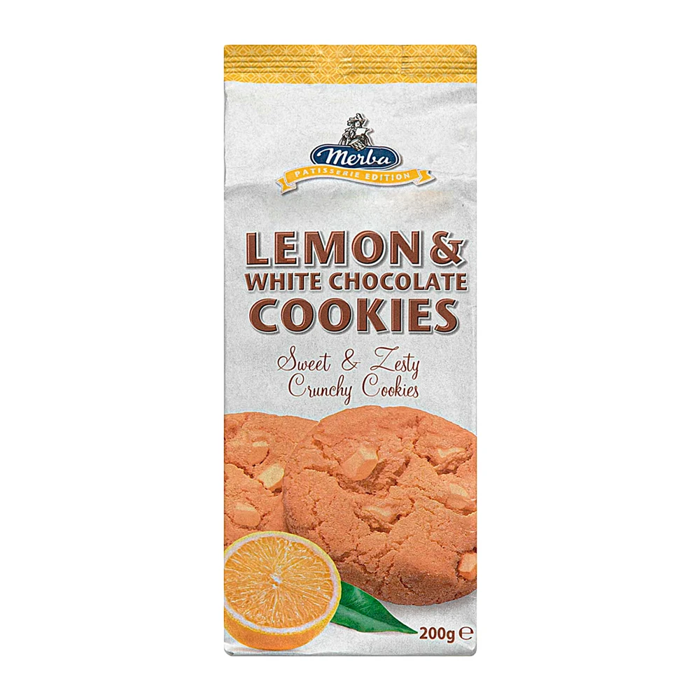 Biscoito Merba Cookies Chocolate Branco e Limão Pacote 200G