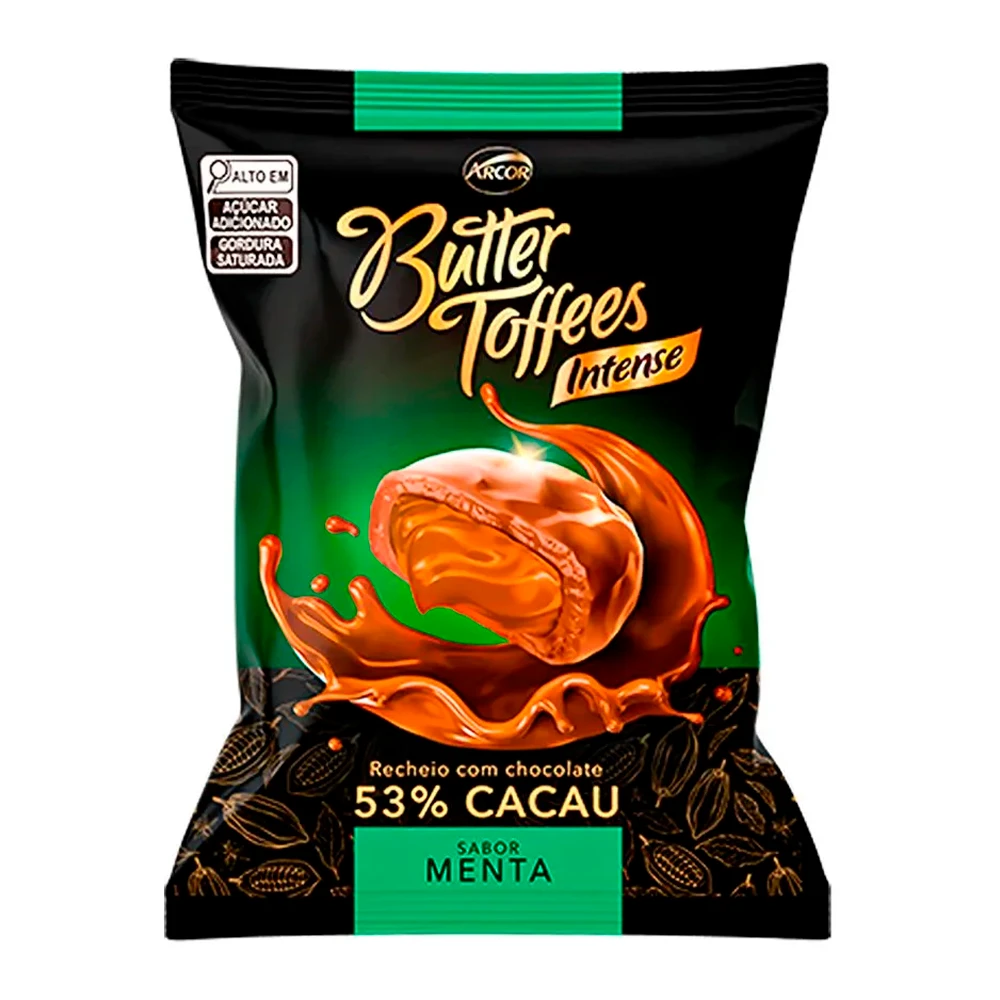 Bala Arcor Butter Toffees 53% Cacau Menta Pacote 90G