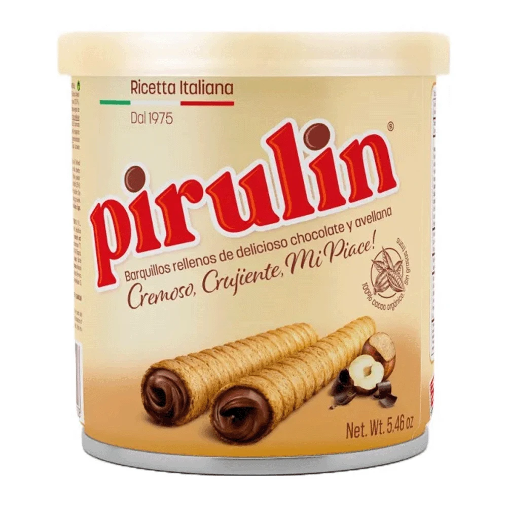 Canudinho Wafer Crocante Pirulin Avelã e Chocolate Lata 155G