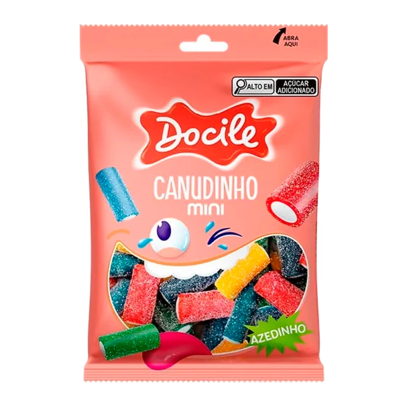 Bala de Gelatina Docile Mini Canudinho Ácido 80G