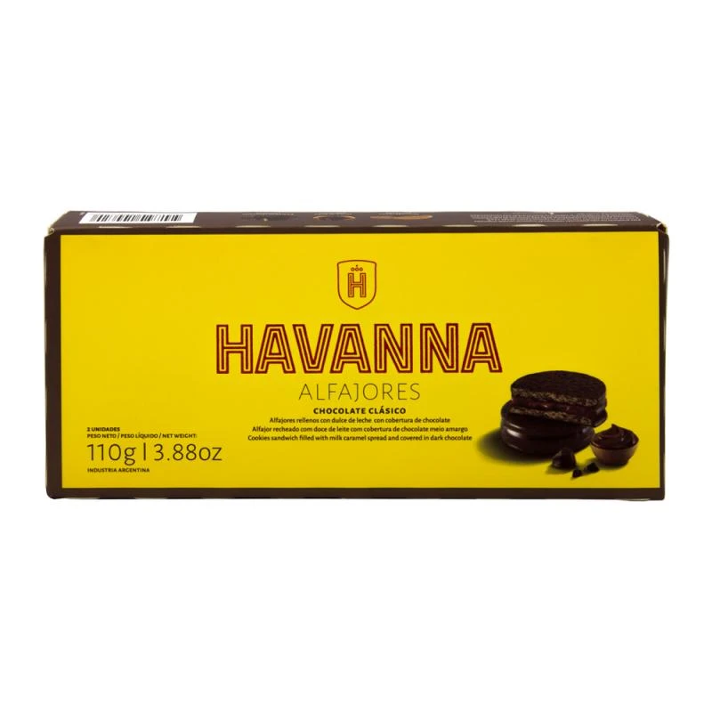Alfajor Havanna Recheio Doce de Leite Cobertura Chocolate Ao Leite Caixa c/ 2X55G
