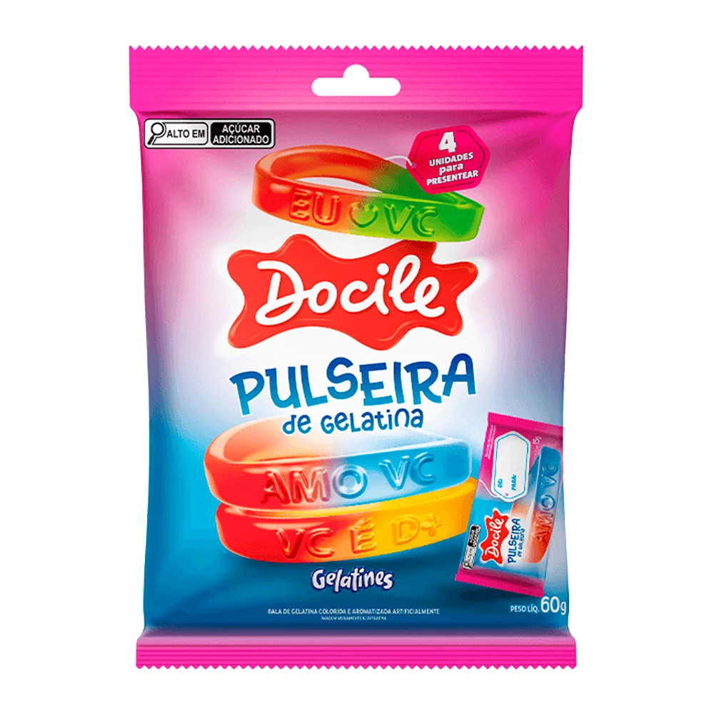 Bala de Gelatina Docile Pulseira Pacote 60G