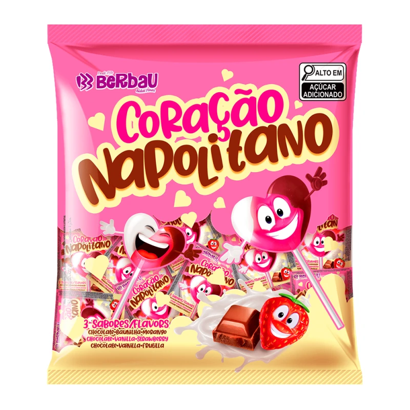 Pirulito Berbau Coração Tropical Napolitano 600G