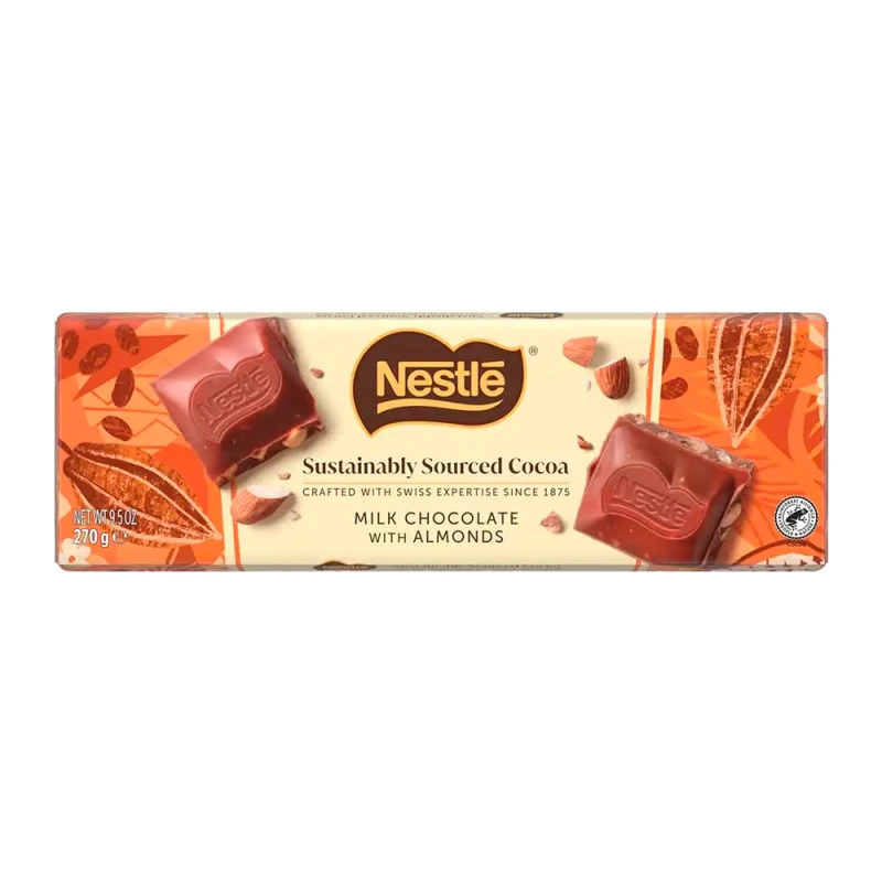 Barra Chocolate Nestlé Suiço Ao Leite Com Amêndoas 270G