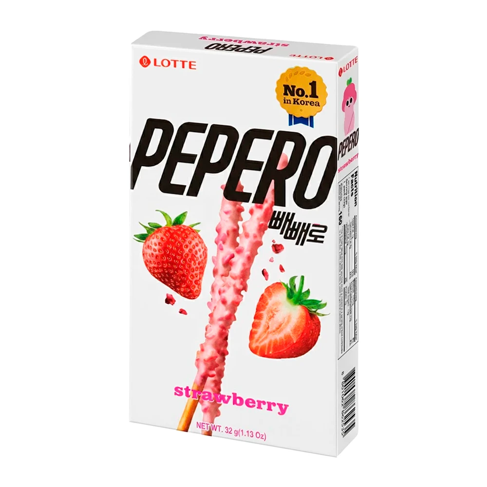 Palitinhos Lotte Pepero Chocolate Branco e Flocos de Morango 32G