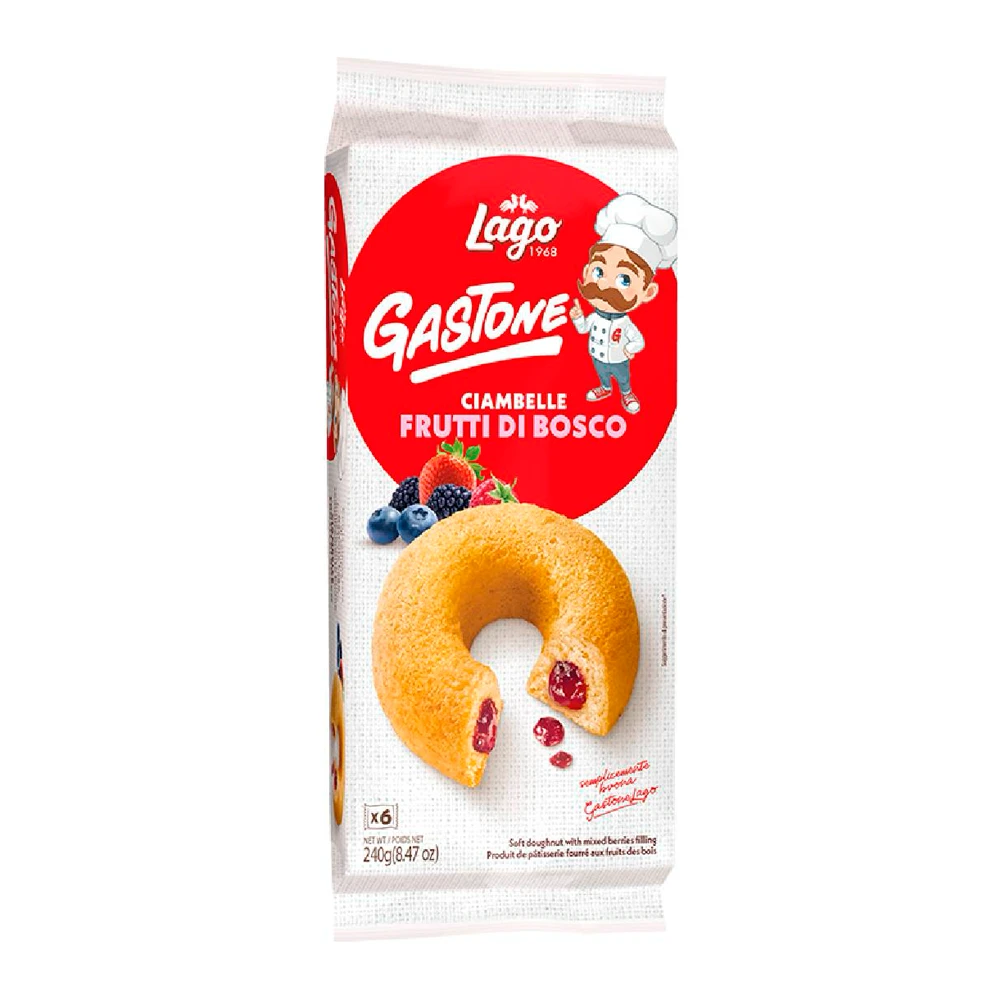 Biscoito Gastone Lago Donut Recheio de Frutas Vermelhas Pacote 240G