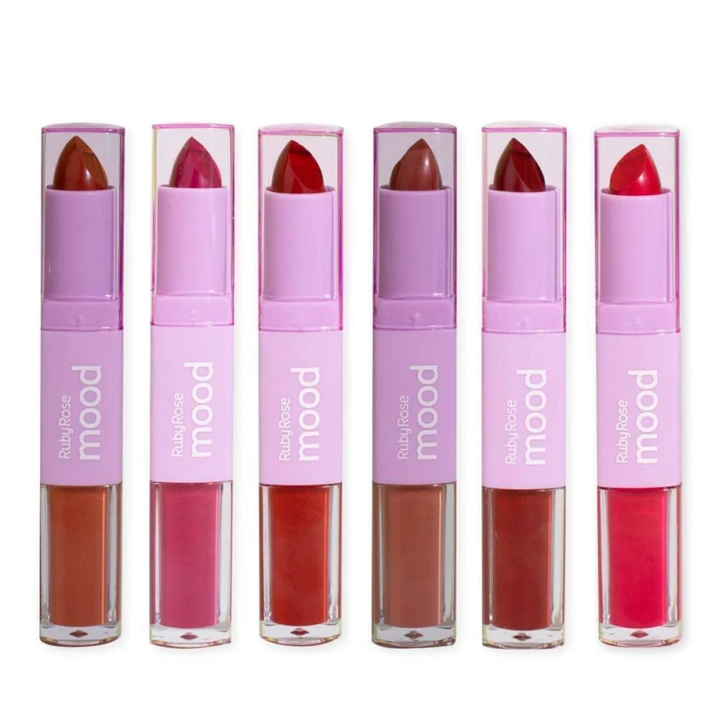 Batom Ruby Rose Duo Feels Mood Matte + Gloss Cores Várias Hb-8614