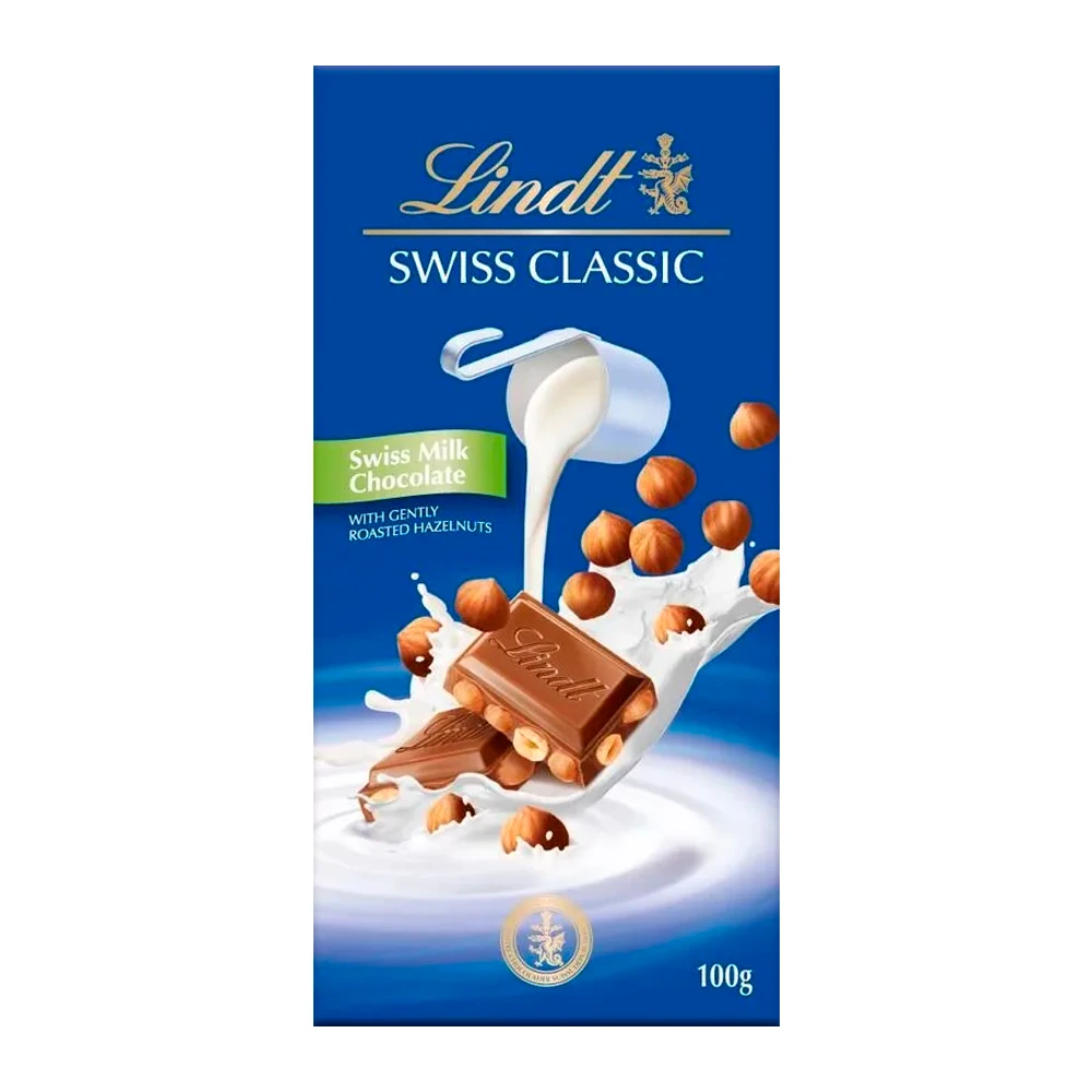 Barra Chocolate Lindt Swiss Classic Ao Leite e Avelãs 100G