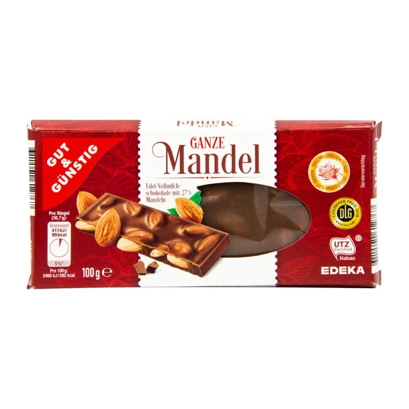 Chocolate Ao Leite Com Amêndoas Inteiras 100G Edeka