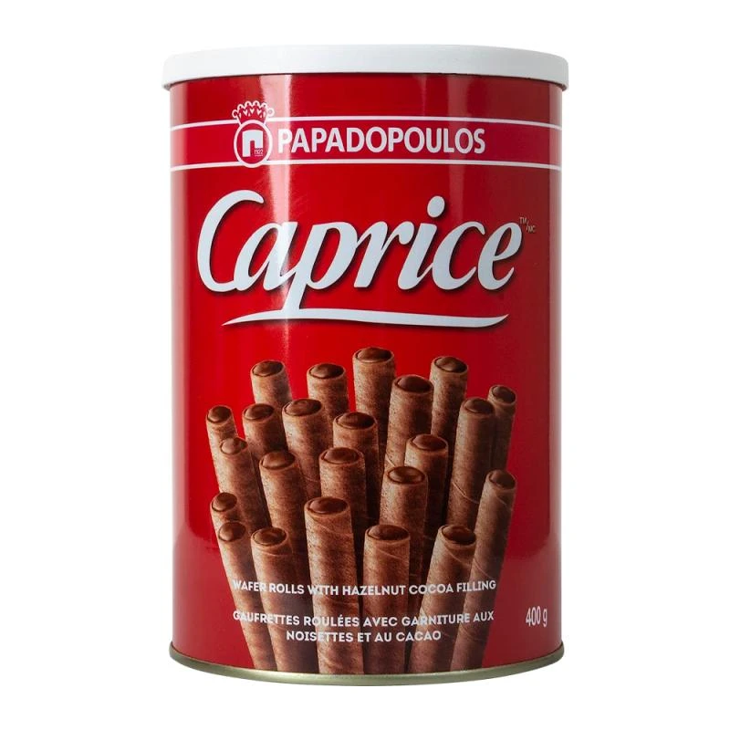 Canudos de Wafer Crocante Caprice Recheio Creme de Avelãs Lata 400G