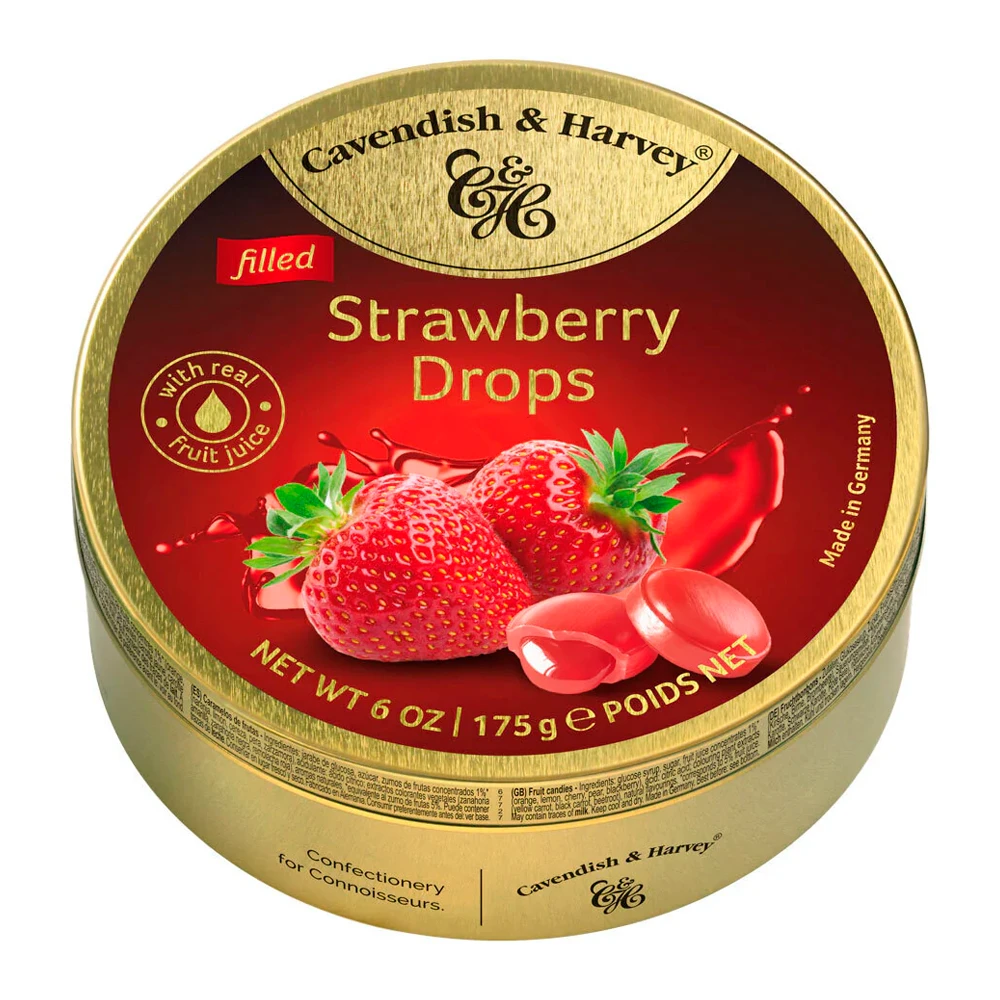 Bala Cavendish Morango com Recheio Lata 175G