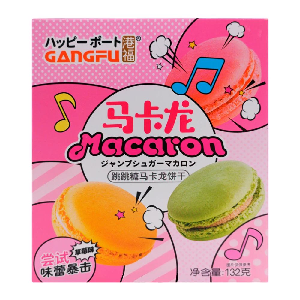 Bolacha Gangfu Macaron de Morango Caixa 132G