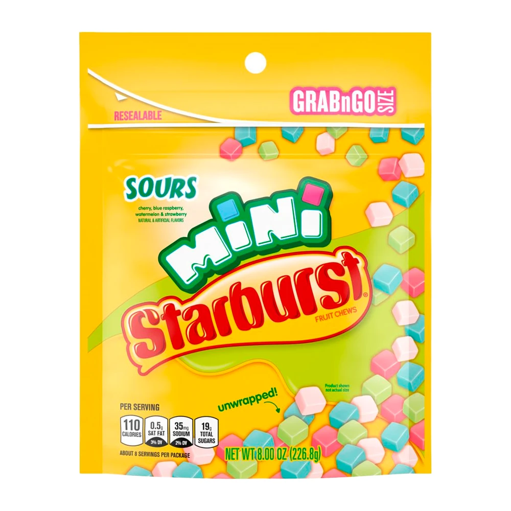 Bala Starburst Mini Sours Fruit Chews Pacote 8Oz 226.8G