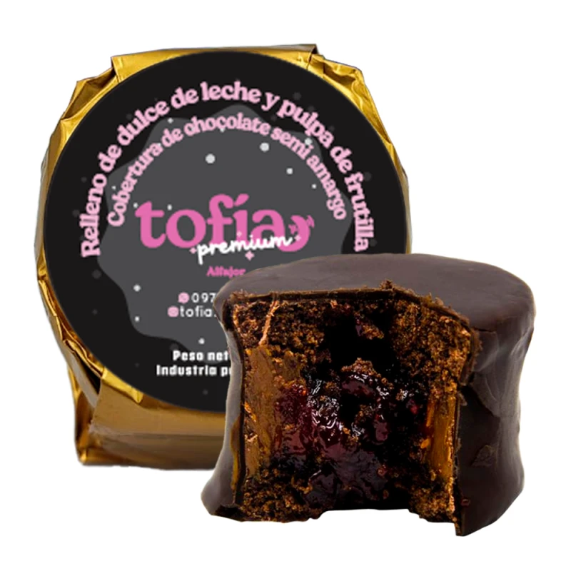 Alfajor Tofia Artesanal Preto Com Recheio de Doce de Morango 100g