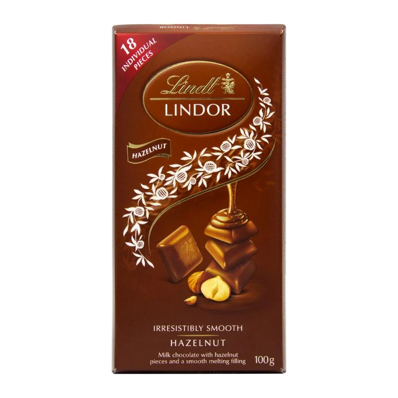 Barra Chocolate Lindt Lindor Ao Leite Com Avelãs 100G