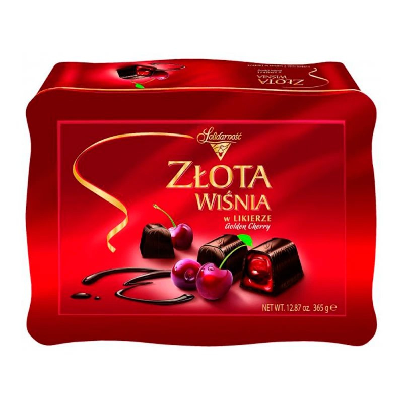 Bombom de Chocolate Ao Leite Com Recheio de Cereja Solidarnosc Lata 365G