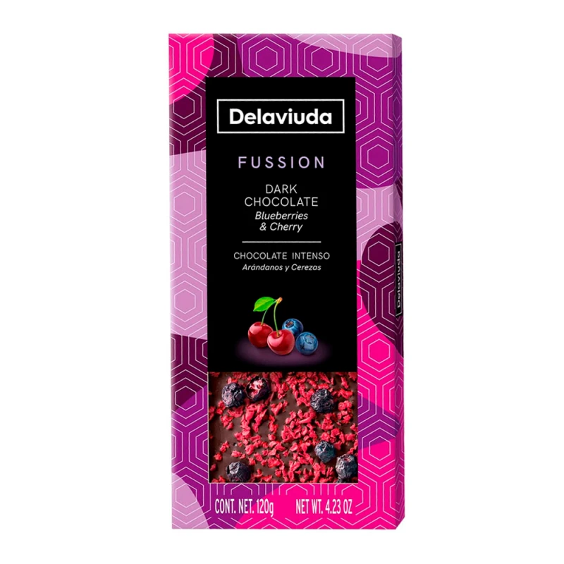 Barra Chocolate Delaviuda Fussion Amargo Com Mirtilo e Cereja 120G
