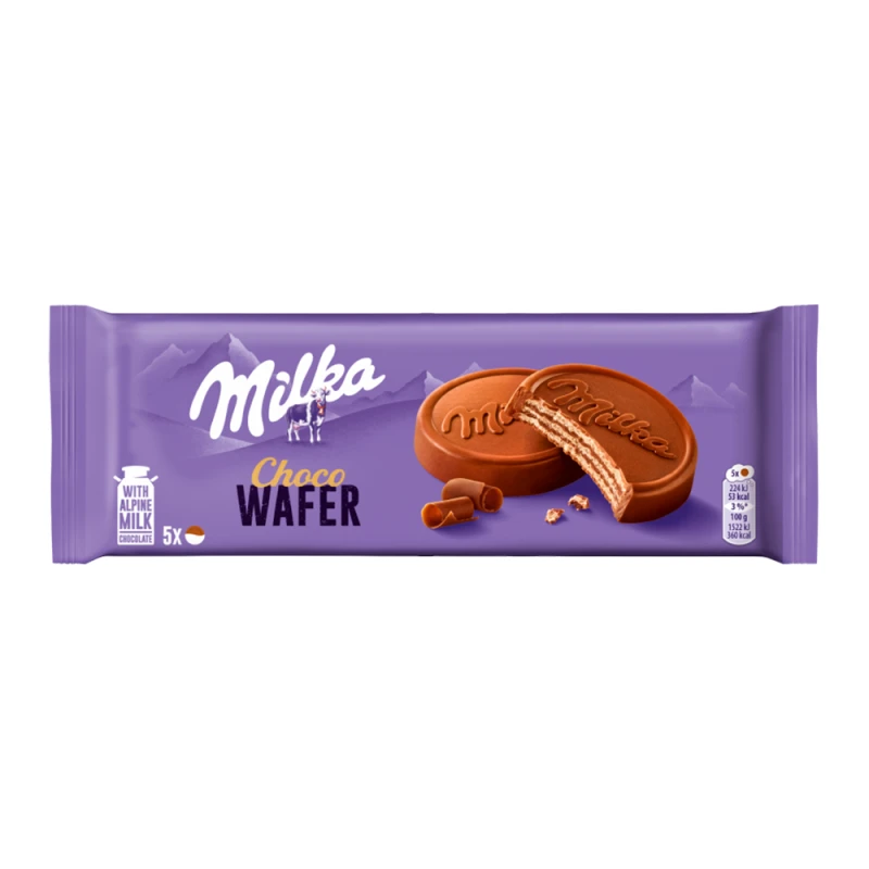 Wafer coberto com Chocolate Milka X5 150G