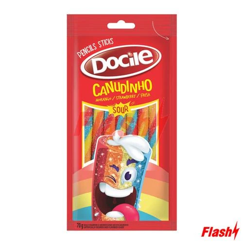 Bala de Gelatina Docile Canudinho Colorido Morango Cítrico 70G