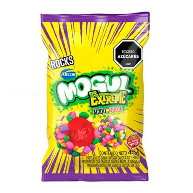 Bala de Gelatina Arcor Mogul Rocks Ácido Extremo 45G