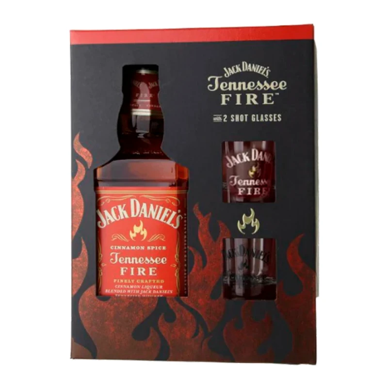 Kit Whisky Jack Daniels Fire 1 Garrafa de 750Ml + 2 Copo Shot
