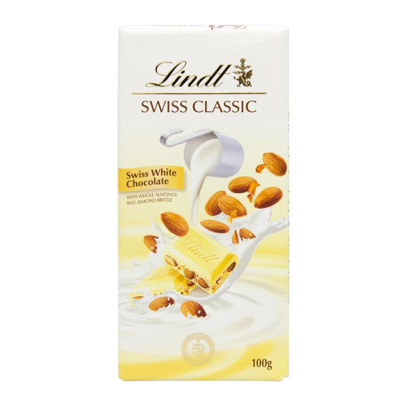 Barra Chocolate Lindt Classic Branco Com Amêndoas 100Gr