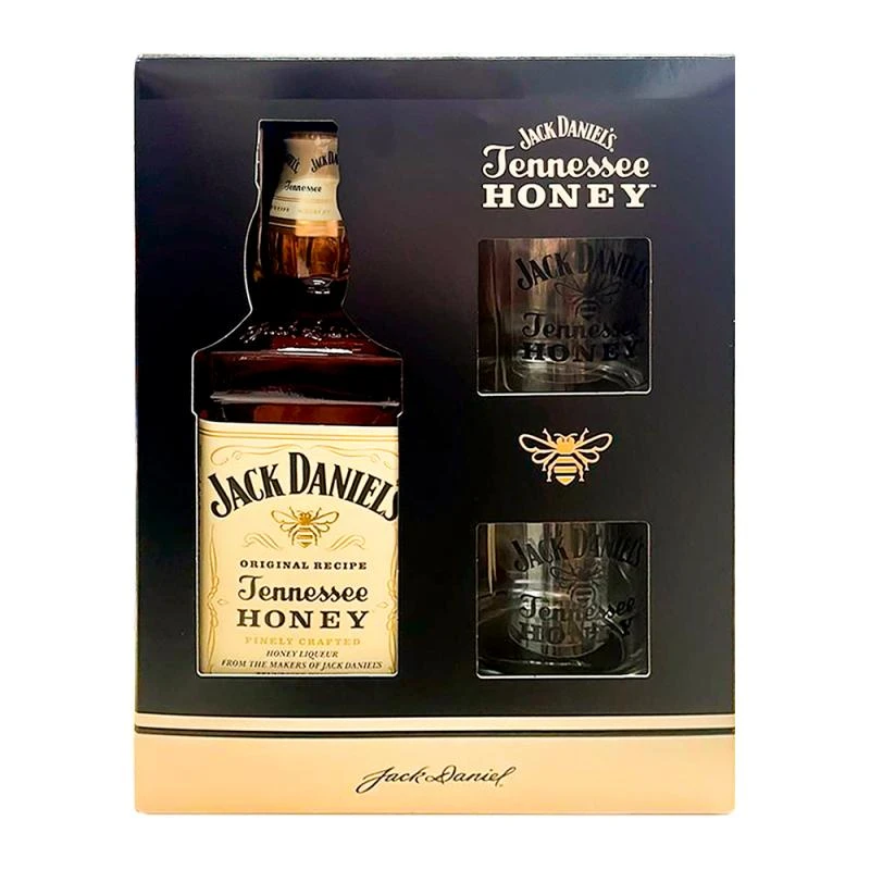 Kit Whisky Jack Daniels Honey Garrafa 750Ml + 2 Copos