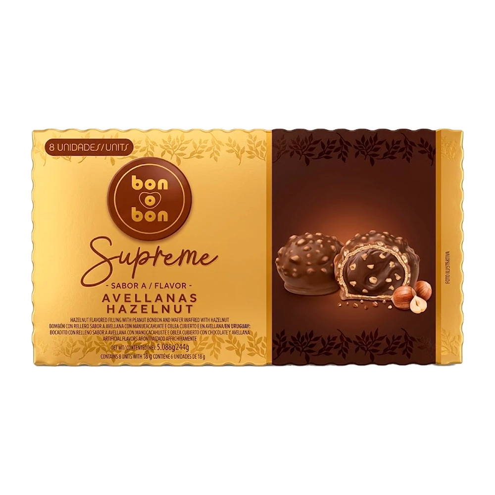 Bombom Arcor Bon o Bon Supreme Avelã Caixa 144G