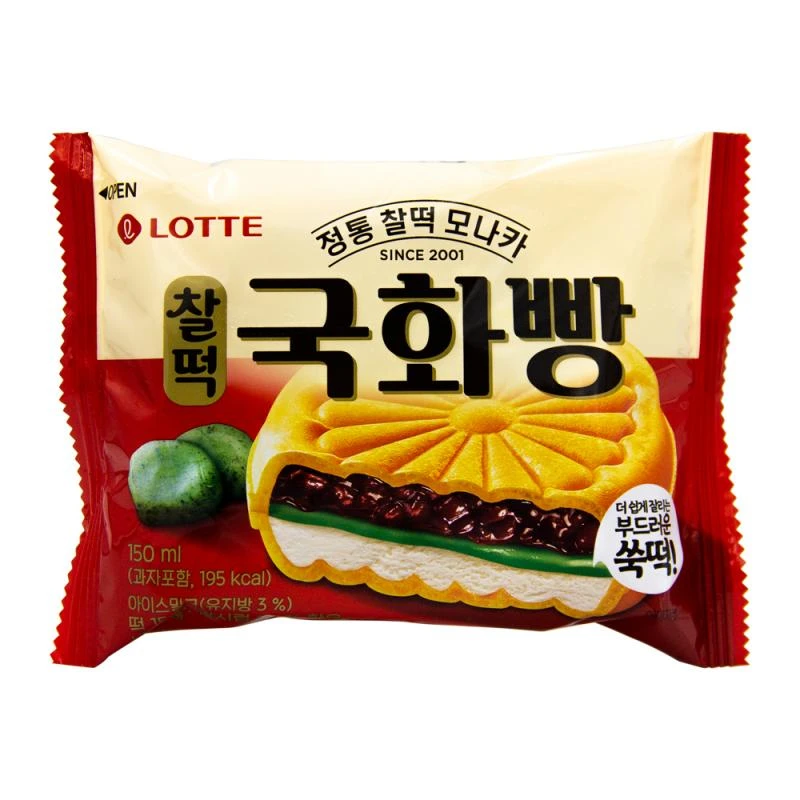 Sorvete Lotte Creme Com Doce de Feijão e Mochi Sanduíche 150Ml