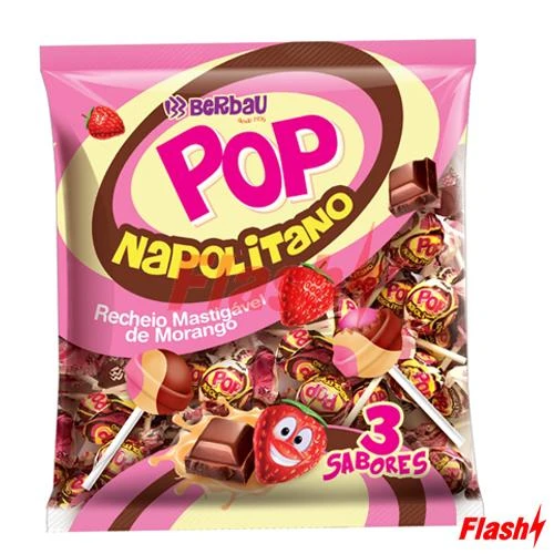 Pirulito Berbau Pop Recheio Chicle Napolitano 500G