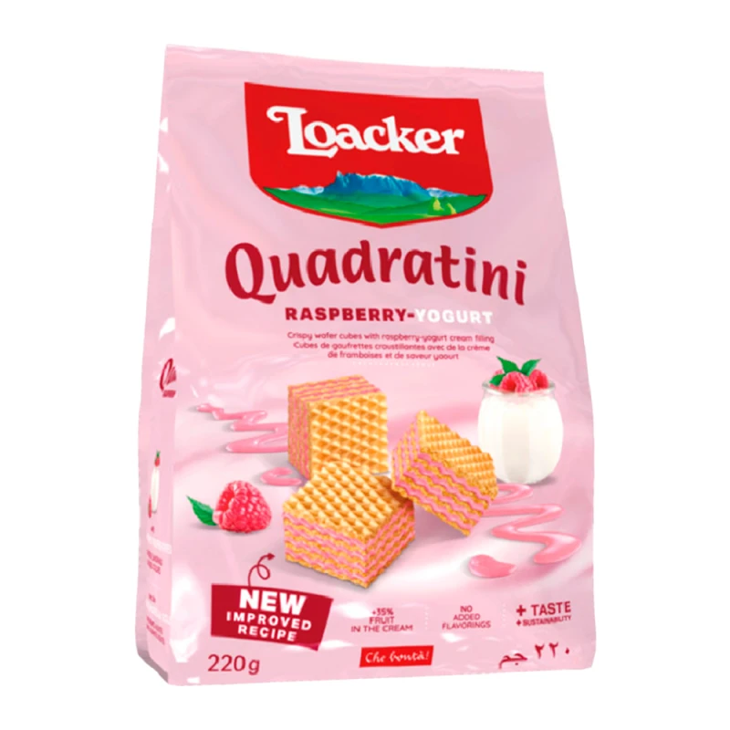 Biscoito Wafer Loacker Quadratini Framboesa e Yogurt 220G