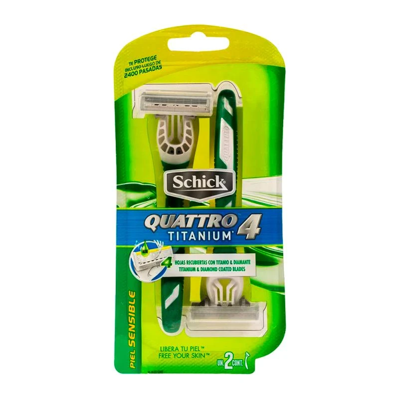 Aparelho de Barbear Schick Quattro Titanium 4 Lâminas Descartável Pele Sensível X2 Unidades