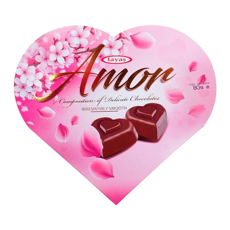Bom Bom Tayas Amor Caixa Coração Rosa 80G 
