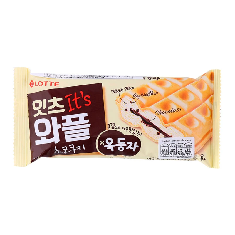 Sorvete Lotte Waffle Cookie Choco Chips Sanduíche 140Ml