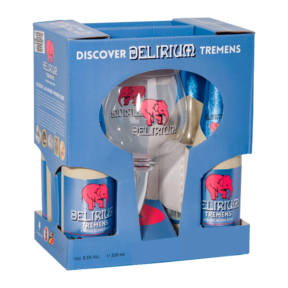 Kit Cerveja Delirium Tremens 4 Long Neck 330Ml + 1 Copo Personalizado