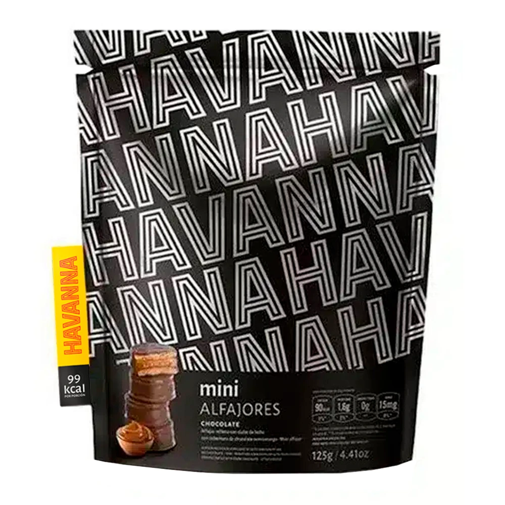 Mini Alfajor Havanna Preto com Recheio de Doce de Leite Pacote 125G