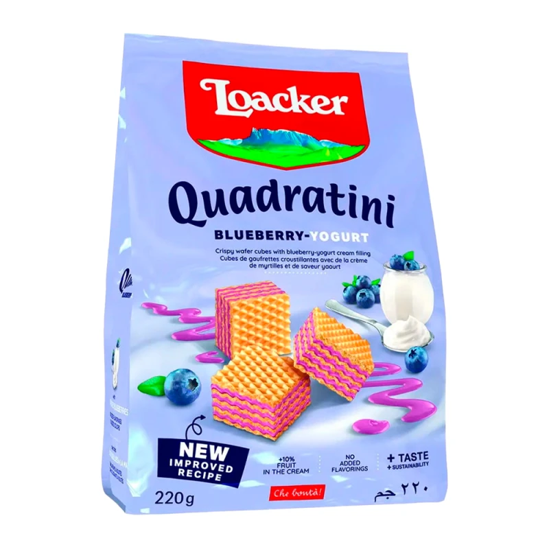 Biscoito Wafer Loacker Quadratini Mirtilo e Yogurt 220G