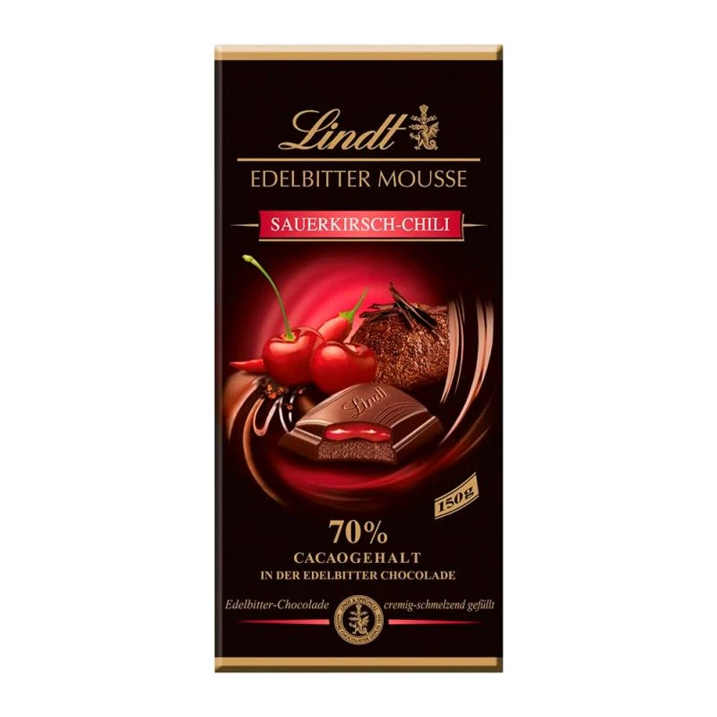 Barra Chocolate Lindt Amargo 70% Mousse de Cereja Com Chili 150G