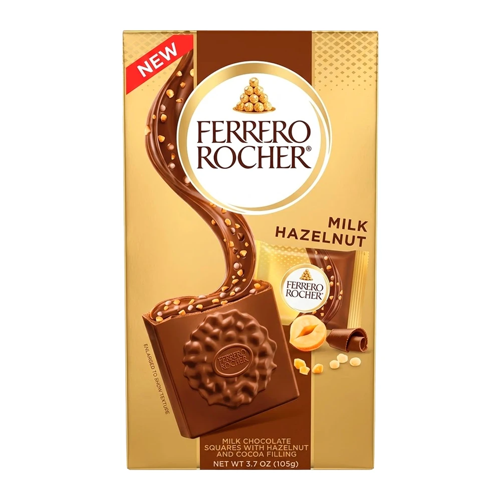 Chocolate Ferrero Rocher Squares Ao Leite e Avelã Pacote 3.7Oz 105G