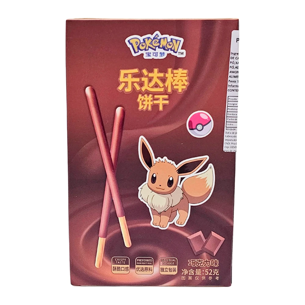 Biscoito Pokemon Palito Cobertura De Chocolate Caixa 52G
