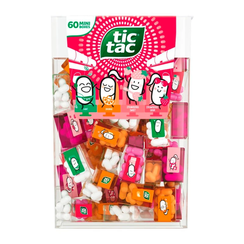 Bala Tic Tac Travels Mix Frutas (Morango) Sortidas Com 60 Unidades 228G