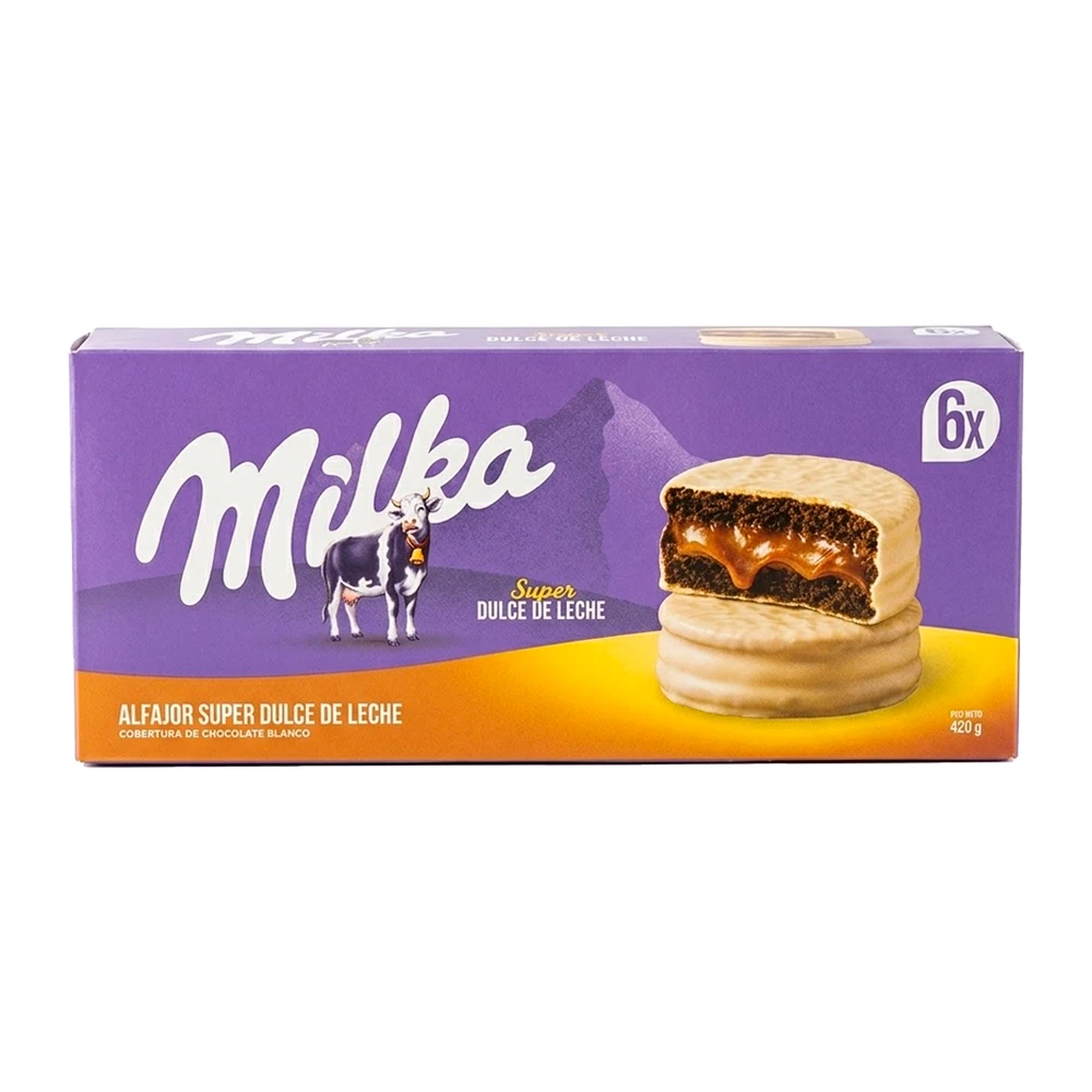 Alfajor Milka Super Doce De Leite Chocolate Branco Caixa 6X70G