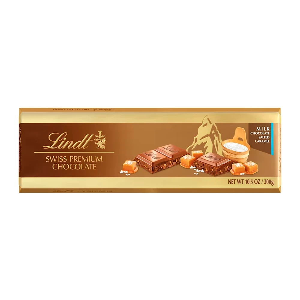 Barra Chocolate Lindt Swiss Premium Ao Leite e Caramelo Salgado 300G