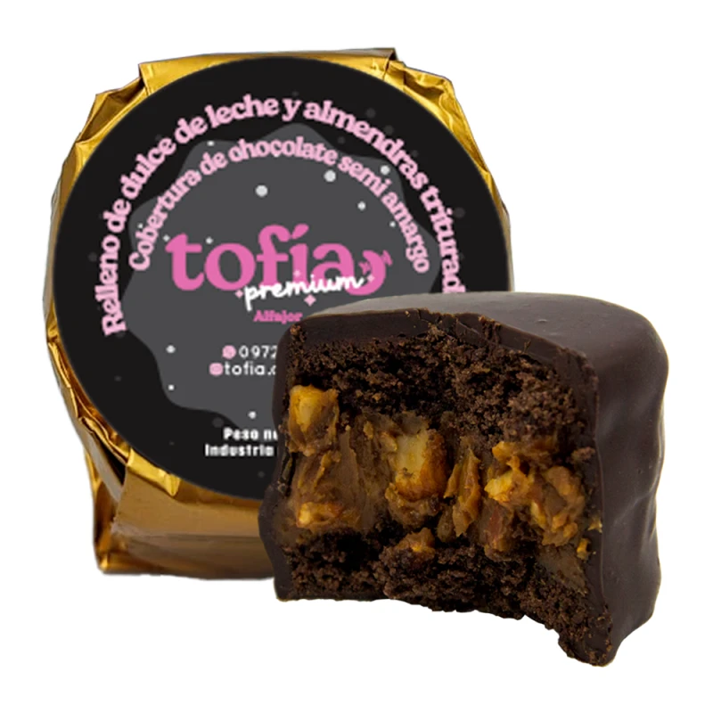 Alfajor Tofia Artesanal Preto Recheio Doce de Leite e Amêndoas 95g
