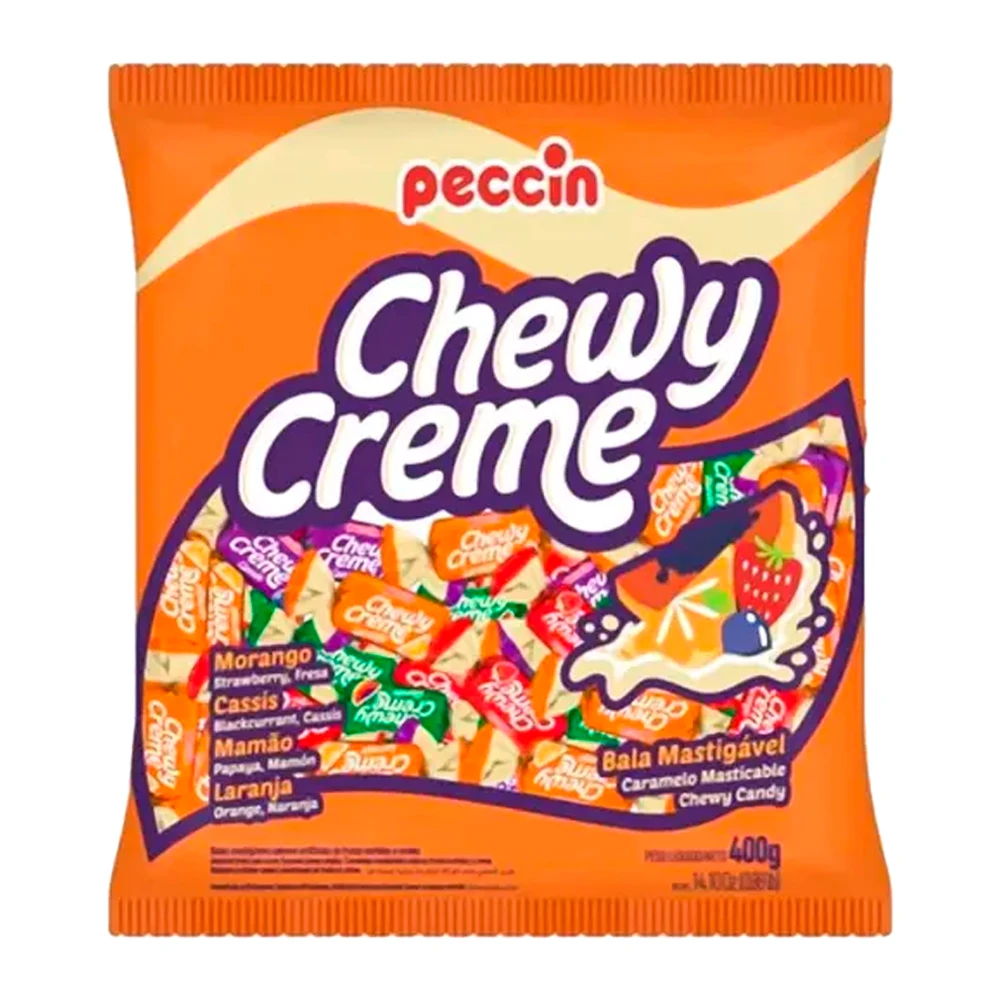 Bala Mastigável Peccin Chewy Creme Mix de Frutas Pacote 400G