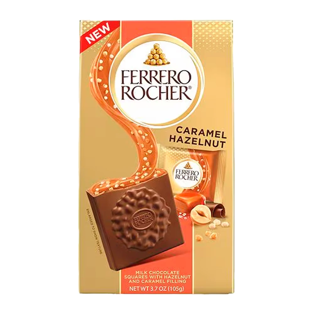 Chocolate Ferrero Rocher Squares Caramelo e Avelã Pacote 3.7Oz 105G